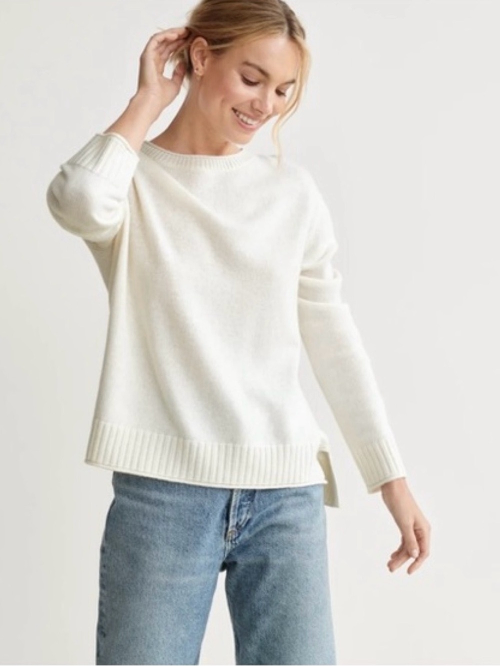 Jenni Kayne Everyday Pullover Cashmere Wool Blend Sweater Ivory Small